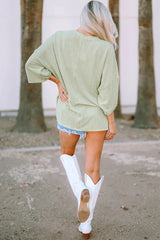 Sage Green Ribbed Knit Oversized Tunic Top - View 9 | TEVQA