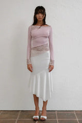 Lucca Khaki Lace Patchwork Top | Fairy Grunge Long Sleeve - TEVQA