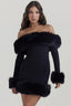 Black Bateau Neck Mini Dress - TEVQA