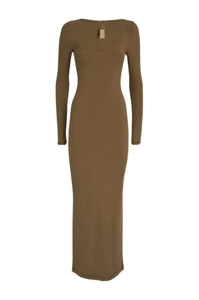 Ribbed Knit Square Neck Maxi Dress - View 16 | TEVQA