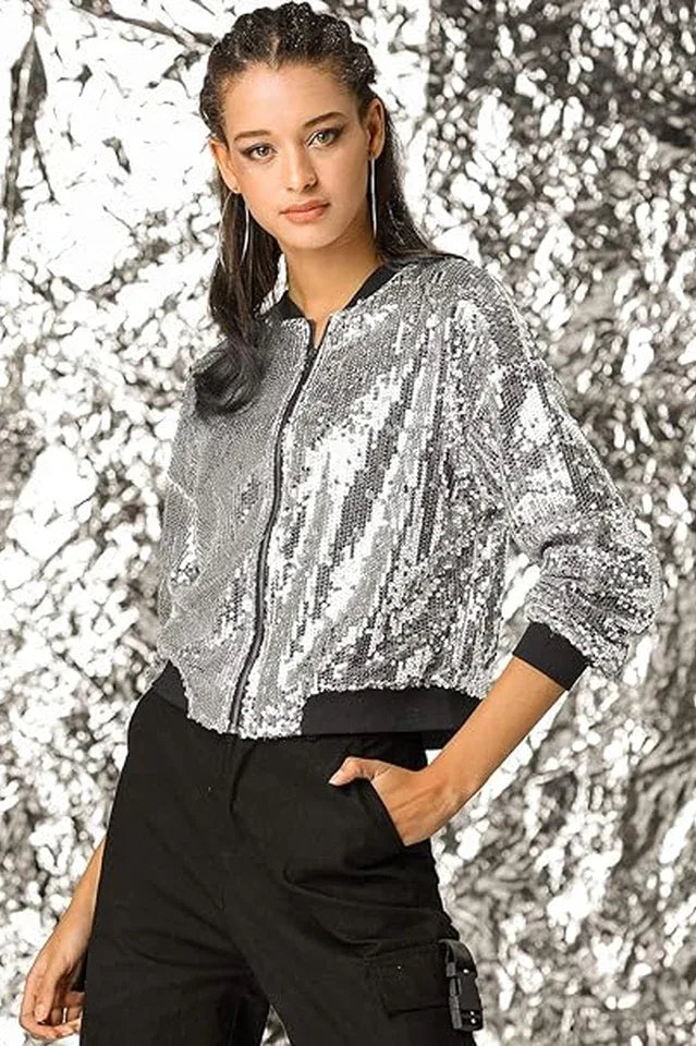 Sequin bomber jacket with color-shifting effect - View 13 | TEVQA