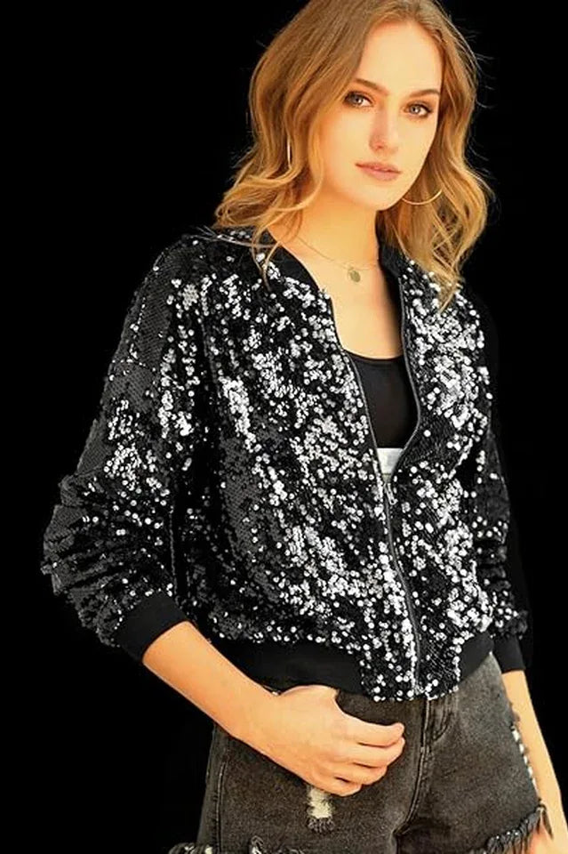 Sequin bomber jacket with color-shifting effect - View 22 | TEVQA
