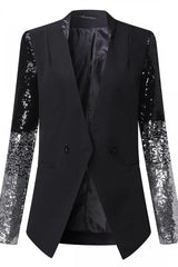 Black Blazer with Silver Sequin Sleeves | Ombré Sparkle Single-Button Jacket - TEVQA