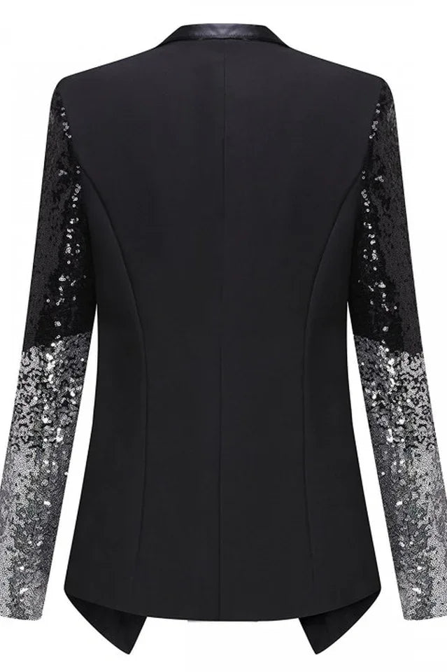 Black Blazer with Silver Sequin Sleeves | Ombré Sparkle Single-Button Jacket - TEVQA