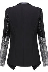 Black Blazer with Silver Sequin Sleeves | Ombré Sparkle Single-Button Jacket - TEVQA