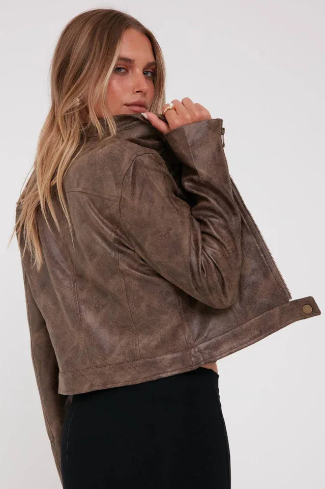 Faux leather moto jacket - View 7 | TEVQA