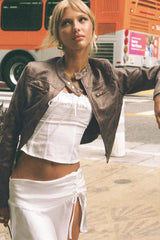 Faux leather moto jacket - View 22 | TEVQA