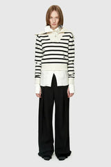 Wool Cashmere Sailor Collar Sweater - Striped Half-Zip Knit Pullover - TEVQA