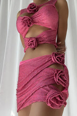 Sparkly Cutout Top and Ruched Skirt Set - View 6 | TEVQA