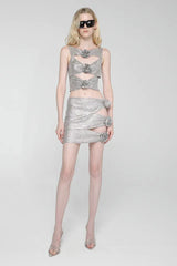 Sparkly Cutout Top and Ruched Skirt Set - View 13 | TEVQA