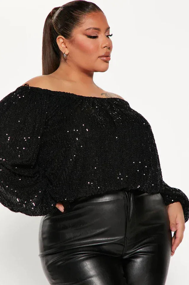 Champagne Gold Sequin Off-Shoulder Top - View 6 | TEVQA