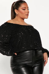 Champagne Gold Sequin Off-Shoulder Top - View 6 | TEVQA