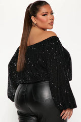 Champagne Gold Sequin Off-Shoulder Top - View 7 | TEVQA