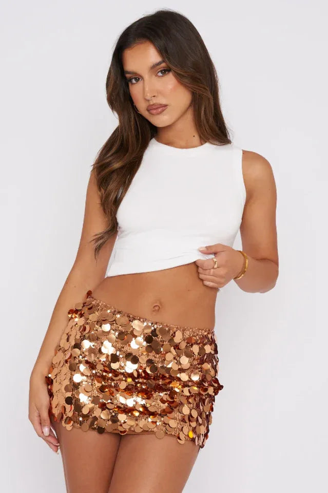 Sequin mini skirt with high waist and zipper closure - View 7 | TEVQA