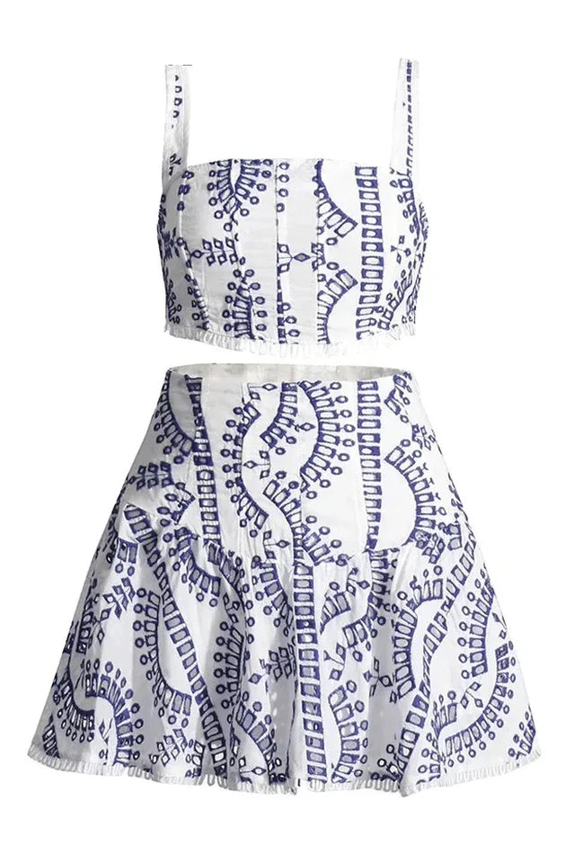 Eyelet lace crop top and flared skirt set - View 8 | TEVQA
