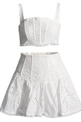 Eyelet lace crop top and flared skirt set - View 6 | TEVQA