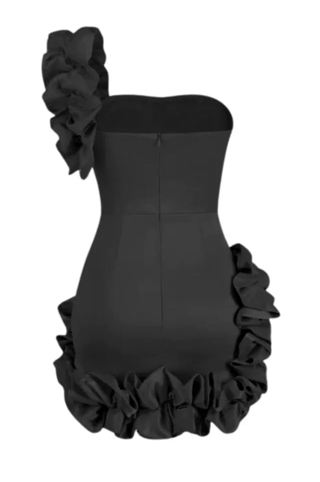 One Shoulder Ruffle Satin Dress - View 16 | TEVQA