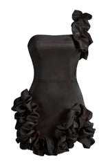 One Shoulder Ruffle Satin Dress - View 15 | TEVQA