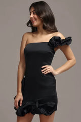 One Shoulder Ruffle Satin Dress - View 10 | TEVQA