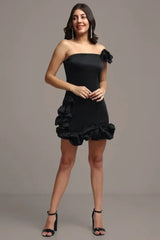 One Shoulder Ruffle Satin Dress - View 12 | TEVQA