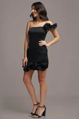 One Shoulder Ruffle Satin Dress - View 13 | TEVQA