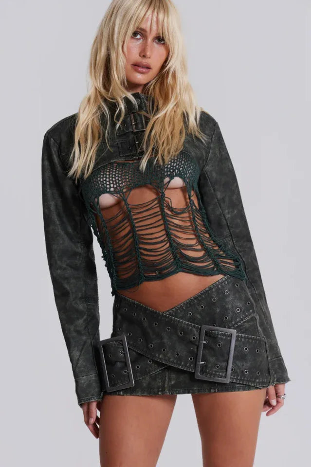 Faux Leather Wrap Mini Skirt - View 7 | TEVQA