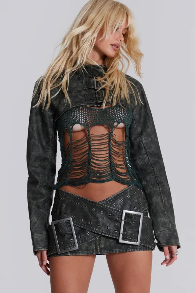 Faux Leather Wrap Mini Skirt - View 8 | TEVQA