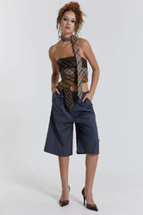 Strapless corset top with tie detail and plaid pattern - View 6 | TEVQA