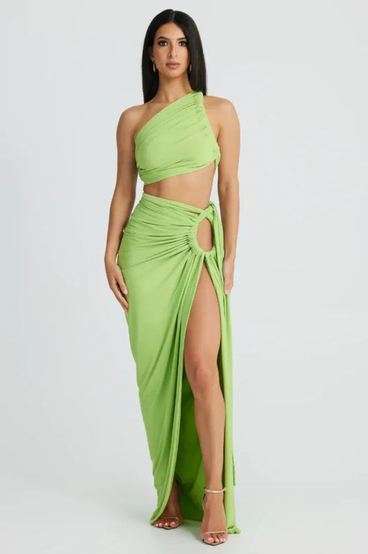 Viera Hollow Backless Split Dress Set - TEVQA
