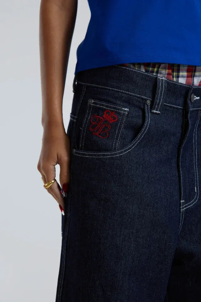 Baggy jeans with sandblast wash denim and embroidered details - View 7 | TEVQA