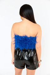 Strapless feather crop top - View 13 | TEVQA