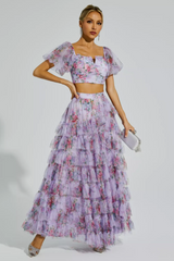 Braylee Purple Floral Ruched Set | Dress In Beauty