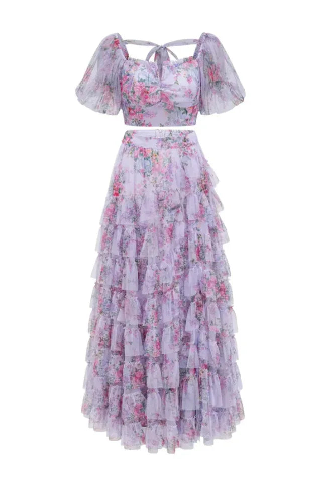 Braylee Purple Floral Ruched Set - View 18 | TEVQA