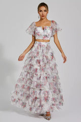 Braylee Purple Floral Ruched Set - View 7 | TEVQA