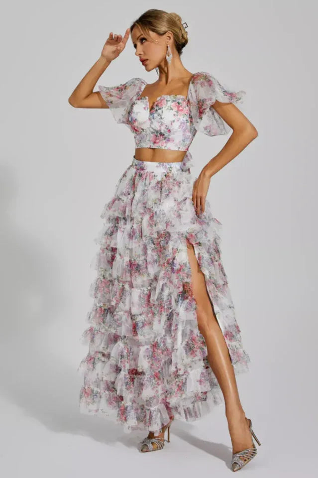 Braylee Purple Floral Ruched Set - View 8 | TEVQA