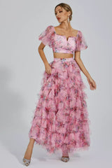 Braylee Purple Floral Ruched Set - View 12 | TEVQA