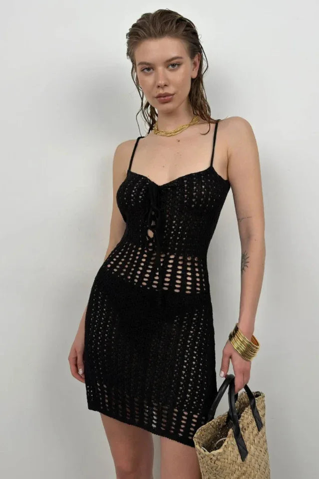 Another Girl Crochet Knit Mini Dress - TEVQA