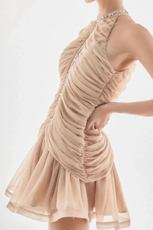Draped Crystal Stone Detail Design Dress | Dress In Beauty