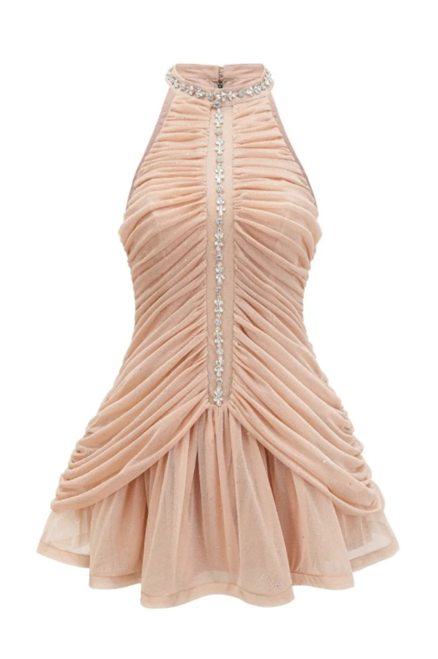 Draped Crystal Stone Detail Design Dress | Dress In Beauty