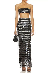 Sequined two-piece set with strapless top and full-length skirt - View 6 | TEVQA