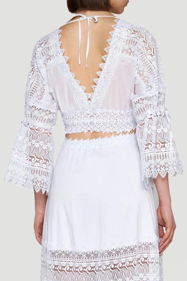 White lace maxi skirt set with cropped top - View 6 | TEVQA