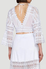 White lace maxi skirt set with cropped top - View 6 | TEVQA