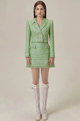 Textured Double Breasted Blazer & Skirt Set - TEVQA