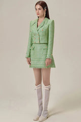 Textured Double Breasted Blazer & Skirt Set - TEVQA