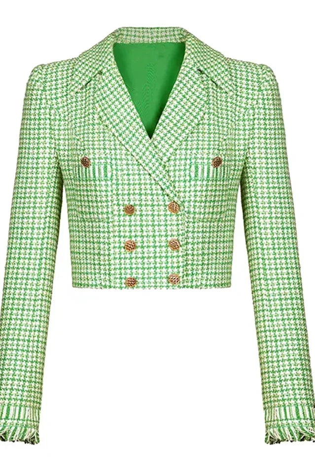 Textured Double Breasted Blazer & Skirt Set - TEVQA