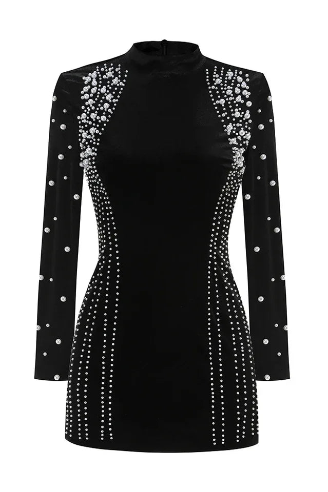 Long sleeve beaded mini dress - View 7 | TEVQA