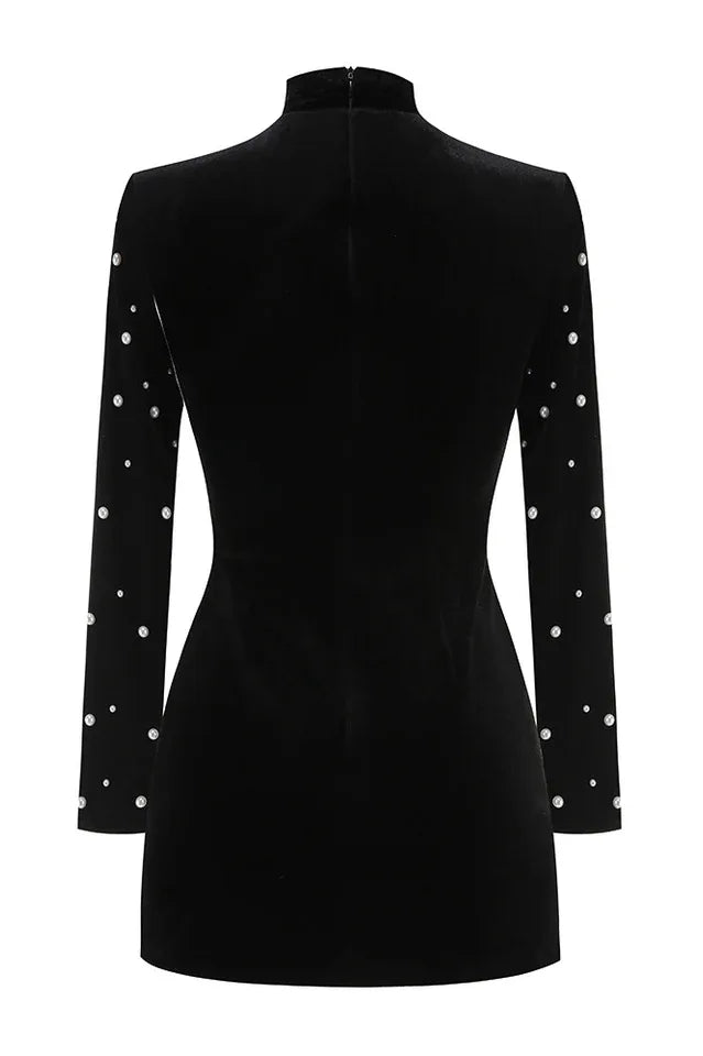 Long sleeve beaded mini dress - View 8 | TEVQA