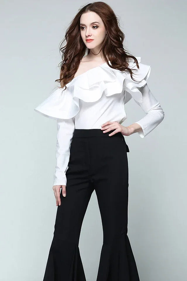 One shoulder ruffled striped shirt - View 9 | TEVQA