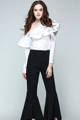 One shoulder ruffled striped shirt - View 8 | TEVQA