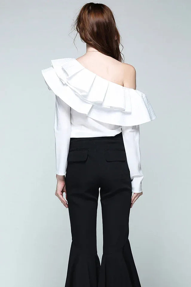 One shoulder ruffled striped shirt - View 11 | TEVQA